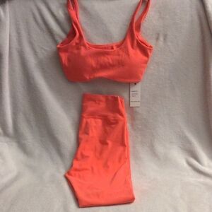 Vibrant Coral Sports Bra and Leggings Set